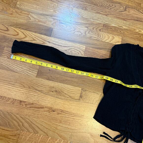 Topshop Women’s 6 Black Lace up Textured Smocked Long Sleeve V-neck shirt Goth - Picture 6 of 10